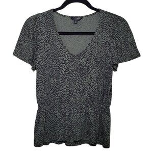 Lucky Brand Green Leopard Peplum Top Flutter Sleeve Small Indie Sleaze